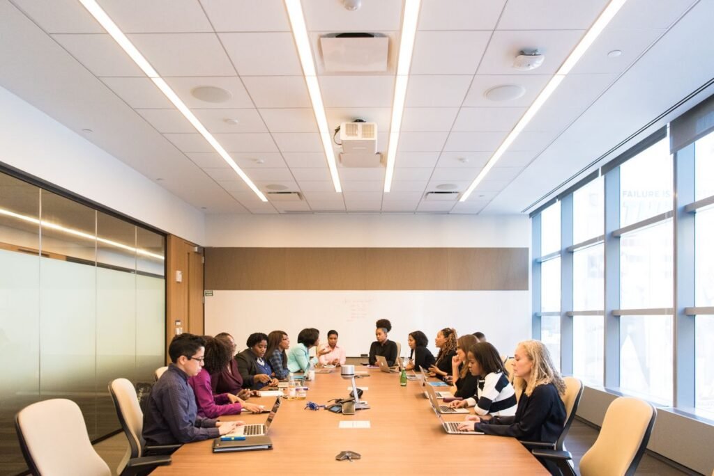 Team collaborating in a meeting